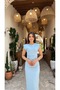Stone Printed Slim Fit Padded Long Blue Dress - 3