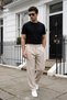 Salto Double Fabric Pleated Men's Beige Baggy Pants Wide Leg Trousers - 5