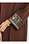 Brown Notch Neck Jalabiya with Embroidered Cuffs - 4