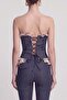 Jean Look Ruffle Detailed Corset Venus Bustier Navy Blue - 5