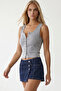Women's Gray U-Neck Strappy Buttoned Blouse Alc-X15539 - 2