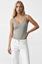 Women's Gray U-Neck Stretch Snap Fastener Bodysuit Alc-X15537 - 3
