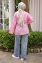 Pink Front Tie Kimono with Bronchial Detail - 5