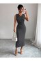 Women's sleeveless crossover neck midi janjan crepe dress - 4