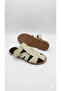 Women's Suede Belt Detailed Gold Buckle Flat Sole Closed Front Summer Comfortable Women's Slippers - 7