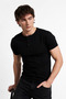 Men's Black Henley Collar Short Sleeve Premium Cotton T-Shirt - 5