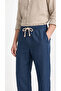 Men's Navy Blue Comfortable Fit Linen Muslin Trousers Lightweight Casual Thin Fabric with Back Pockets - 7
