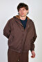 Men's Hooded Raincoat with Snap Fasteners - Brown - 2