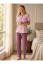 Women's Pink Polka Dot Patterned 100% Cotton Crew Neck 3 Button Chest Pocket Short Sleeve Pajama Set - 5