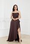 Asymmetrical Neckline Cut Satin Evening Dress - Brown
