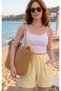 Una Fiaba, Yellow Color Women's Casual Shorts with Elastic Waist - 2