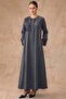 Pattern and Stone Detailed Cupra Silk Robe Black 6855