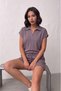 Women's Dusty Rose Polo Collar Elastic Waist Bottom Top Shorts Set Nj141 - 2