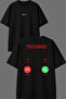تي شيرت أسود كبير الحجم مطبوع من الأمام والخلف بتصميم Techno Is Callingg