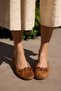 Megy Women's Tan Genuine Leather Suet Bow Detail Ballet Flats - 5
