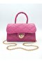 Shiny Quilted Mini Bag – Lining Detail – Women's Hand and Shoulder Bag with Chain Strap (19X12 cm)