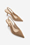 Women's Stiletto Pointed Toe Open Back Elasticated Gold Buckle Short Thin Heeled Shoes Henka Camel Suede