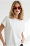 Women's White Bat Model Sleeve Folded Loose Fit Cotton T-Shirt Tsh-19001003 - 2