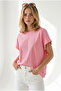 Women's Pink Bat Model Sleeve Folded Loose Fit Cotton T-Shirt Tsh-19001003 - 4
