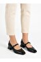 Women's Black Thick Heel Comfortable Fit Heeled Ballerina Shoes