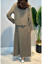 Collar Chain Detail Skirt Suit 26198 Green - 4