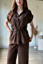 Linen Waist Tie Shirt and Trousers Brown Set - 7