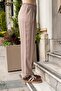 Women's Lycra-Free Linen-Look Fabric High Waist Side Pockets Pleated Elastic Waist Comfortable Cut Trousers - 3