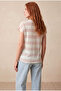 Women's Regular Fit Crew Neck Short Sleeve Ecru / Salmon Striped Viscose / Elastane T-Shirt Wilda - 5