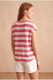 Women's Regular Fit Crew Neck Short Sleeve Ecru / Fuchsia Striped Viscose / Elastane T-Shirt Wilda - 6