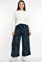 Women's Black Petrol Abstract Patterned Atlas Wide Leg Pants - 3