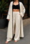 Women's Ecru Linen Premium Kimono Pants Summer Set (36-46)
