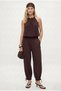 Women's Globo Beaded Halter Blouse Elastic Waist Baggy Trousers Woven Brown Bottom Top Set