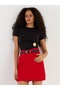 Women's Belted Premium Denim Skirt Red - 2