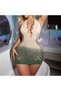 Women Sexy Green Gradient Halter Fishnet Lingerie Dress, Cutout Bodycon Sheer Mesh Chemise, Open Shoulder Nightgown for Honeymoon, Date Night & Private Party - 2