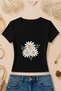 Women's Daisy Flower Printed Basic Daily Use V-Neck Slim Fit Lycra T-Shirt - 2
