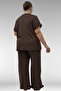 67804 Large Size Combed Cotton Pajama Set with Side Slits - Brown - 6