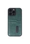 Apple iPhone 16 Pro Compatible Case Sara Leather Case with Business Card Holder - Dark Green - 5