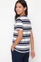 Women's Navy Blue Striped Crew Neck Short Sleeve 100% Cotton Regular Fit T-Shirt - 3