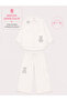Plus Size Letter Printed Shirt with Collar and Lace-Up Sleeves, Women's Set with Lace-Up Cuffs - 2
