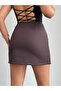 Crep Women's Buckle Asymmetrical Cut Double Fabric Mini Skirt Brown - 5