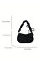 Stylish Black Monochrome Plush Shoulder Bag with Soft Zipper and Bow-Shaped Drawstring Design for Women's Daily Use, Unique Design - 8