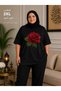 Women's Oversize T-Shirt Roses Printed 100% Cotton Plus Size T-Shirt Comfortable Fit
