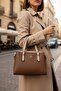 Women's Monogram Patterned Classic Handbag with Double Handles and Shoulder Strap