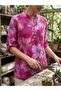 Women's Italian Three-Button Collar Floral Pattern Pocketed 100% Cotton Blouse - 2