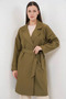 Women's Double Breasted Collar Belted Khaki Trench Coat
