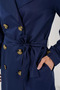 Women's Double-Breasted Collared Belted Navy Blue Trench Coat - 5