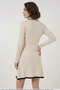 Women's Polo Collar Belted Vertical Striped Pattern Knitwear Cream Double Set - 4