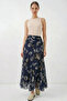 Women's Patterned Chiffon Navy Blue Skirt with Gathered Waist - 8