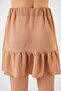 Women's Round Neck Ruffled Camel Skirt - 8