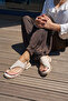 Corspi Women's Beige Genuine Leather Suet Flip Flops